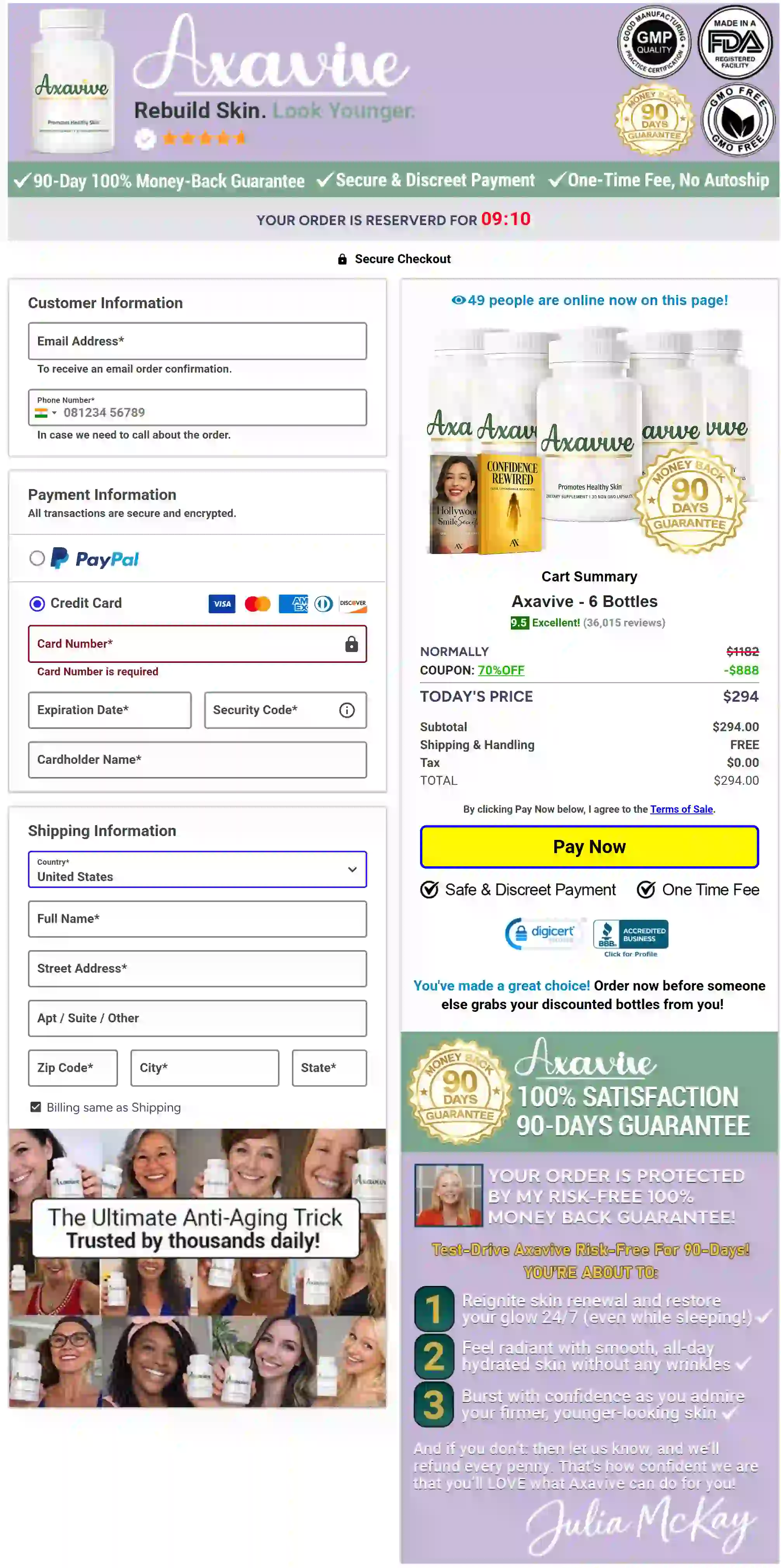 Secure Axavive checkout and payment process